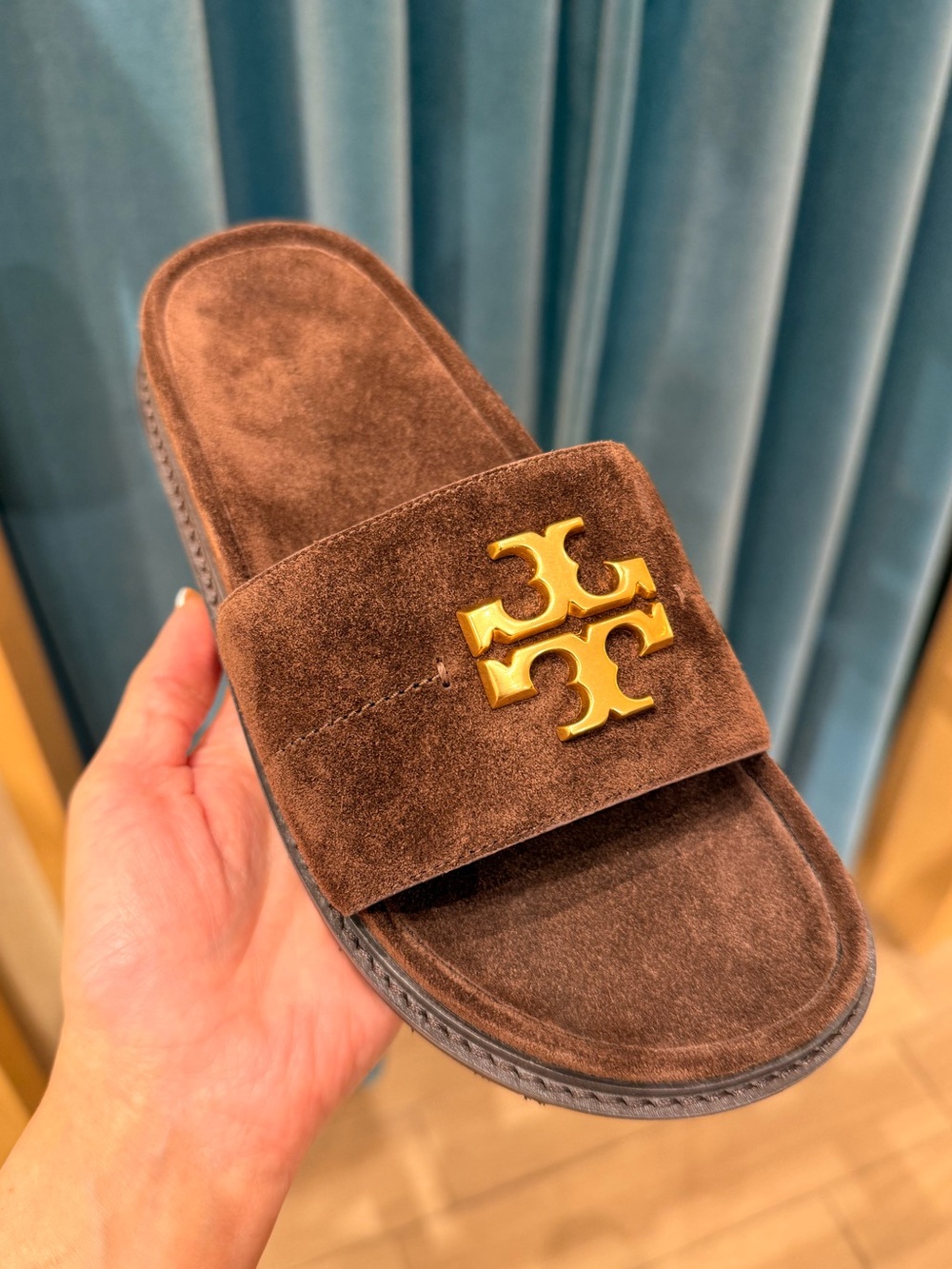Tory Burch Everly Anatomic Suede Lug Sandals, Dark Cocoa / Coconut - Picture 2 of 8